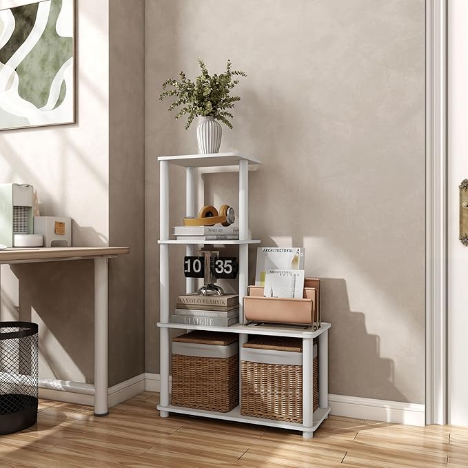 HOMES: Inside + Out Apexa Modern 4-Cube Ladder Shelving Units, Collectibles Display Shelves, Easy Assembly Standing Shelf, Home Storage Organizer for Living Room, Bedroom, Office, Taupe Grey