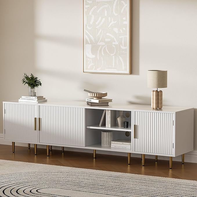 71" TV Stand for 50/60/70/80 inch TV, Modern TV Stand for 75+ inch TV, Entertainment Center for Up to 80" TV, TV Media Stand with Storage Cabinet for Living Room, Bedroom, White-NeatNest