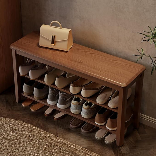 Wood Shoe Rack Bench for Entryway, 2 Tier Shoe Rack for Front Door Entrance, Shoe Bench with Shoe Storage for Entryway, Bedroom, 39.4"-NeatNest