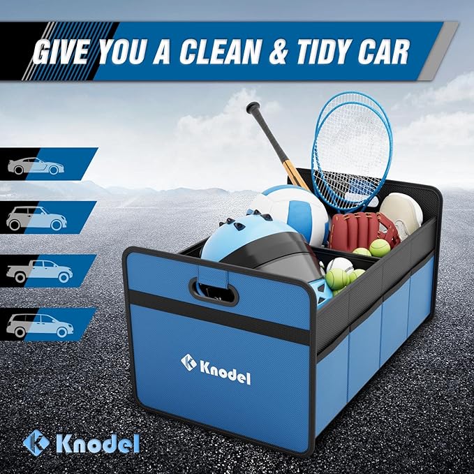 K KNODEL Car Trunk Organizer, Foldable Organizer for Car, Automotive Consoles & Organizers, Storage with Reinforced Handles (Medium, Blue)-NeatNest