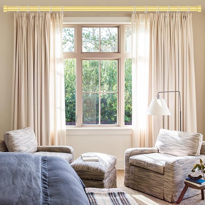 Gold Curtain Rods for Windows 28 to 48 Inch(1.5-5 Feet),1" Diameter Drapery Rods with Modern Style End Cap Finials,Size:30-60 Inch, Brass