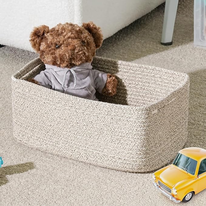 3-Pack Small Storage Baskets for Organizing | Woven Shelf Toy Basket | Rope Baskets for Gifts Empty | Closet Organizer Bins with Handles | Cube Decorative Box | 11.8×7.8×5.1” | Mixed brown-NeatNest