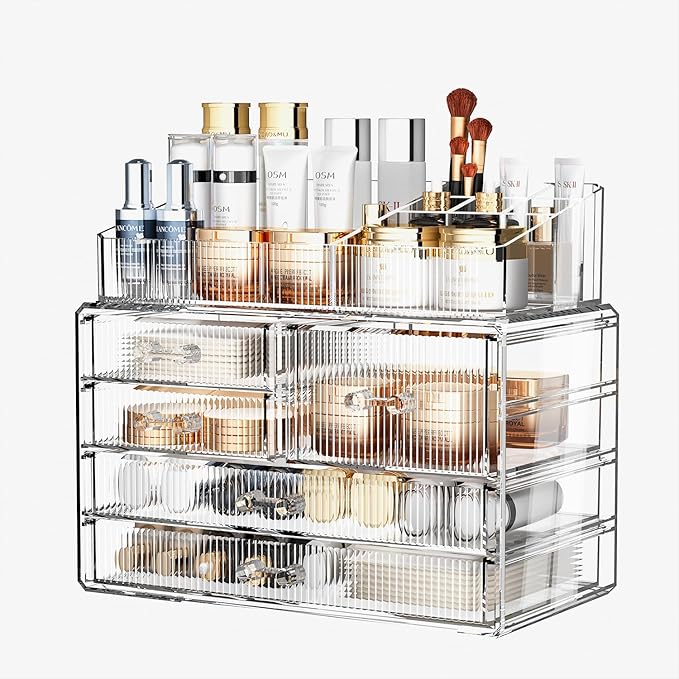 ZHIAI Stackable Storage Drawers, Acrylic Bathroom Counter Organizer Clear Makeup Organizers for Vanity, Kitchen Cabinets, Bathroom, Undersink, Home Organization and Storage (2Top 3 Drawers,)-NeatNest