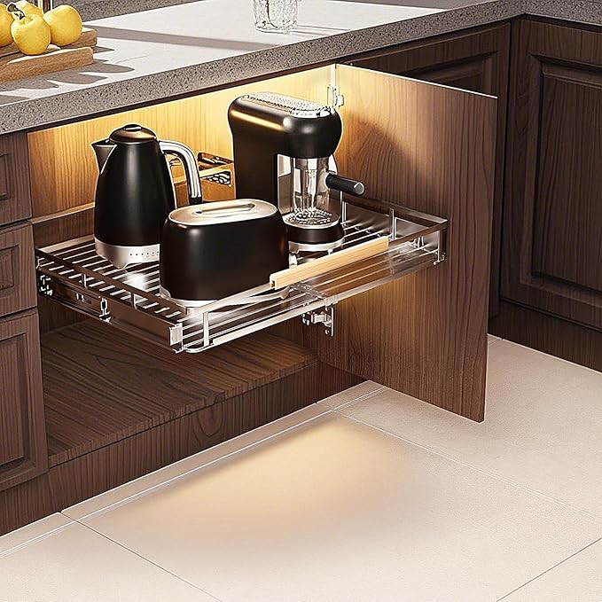 1 Pack Expandable Pull Out Cabinet Organizer，Side Mounting 17.1~28"x22.5"Cabinet Pull Out Shelves, Expandable Slide Out Spice Rack for Cabinet for Kitchen Bathroom Office-NeatNest