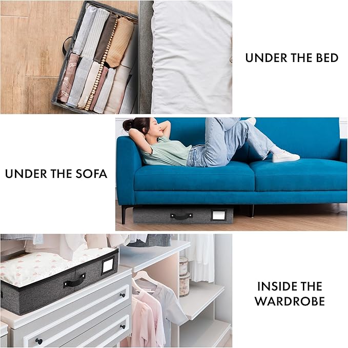 HOMELUX THEORY 2pc Under Bed Storage Containers, Bedroom Under the Bed Drawer Storage Organizer with Bins and Lids, Medium Underbed Clothes Storage Box Ideal for Blanket, Fabric, & Shoes (Dark Gray)-NeatNest