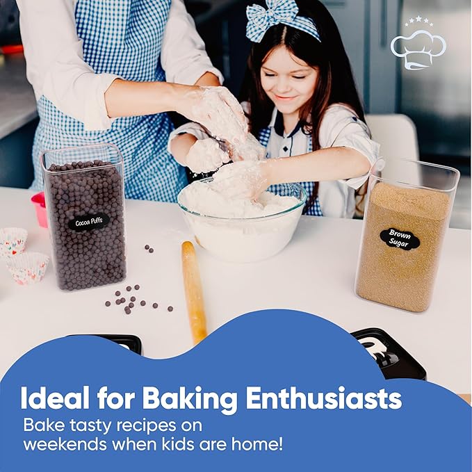 Chef's Path Airtight Food Storage Boxes with Labels - Kitchen Storage - Flour, Cereal, Pasta - Plastic Storage Boxes with Lids (4pcs-3.2L)-NeatNest