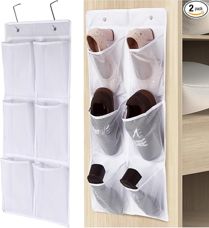 Over the Door/Wall Shoe Organizer, 2 Pack, Narrow, Hanging Shoe Rack for Closet, Bathroom, RV, Pantry, Camping, White-NeatNest