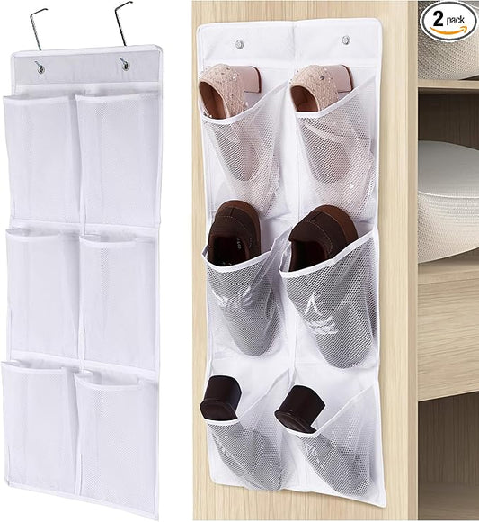 Over the Door/Wall Shoe Organizer, 2 Pack, Narrow, Hanging Shoe Rack for Closet, Bathroom, RV, Pantry, Camping, White-NeatNest