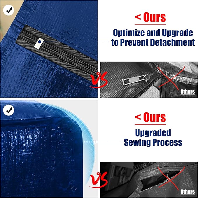 Cosy Family 4 Pack Heavy Duty Extra Large Moving Bags with Backpack Straps - Strong Handles & Zippers, Storage Totes For Space Saving, Fold Flat, Alternative to Moving Box (X-Large-Set of 4, Blue)-NeatNest