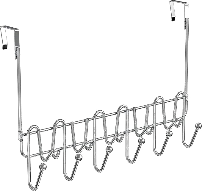 DecoBros Supreme Over The Door 11 Hook Organizer Rack, Chrome Finish-NeatNest