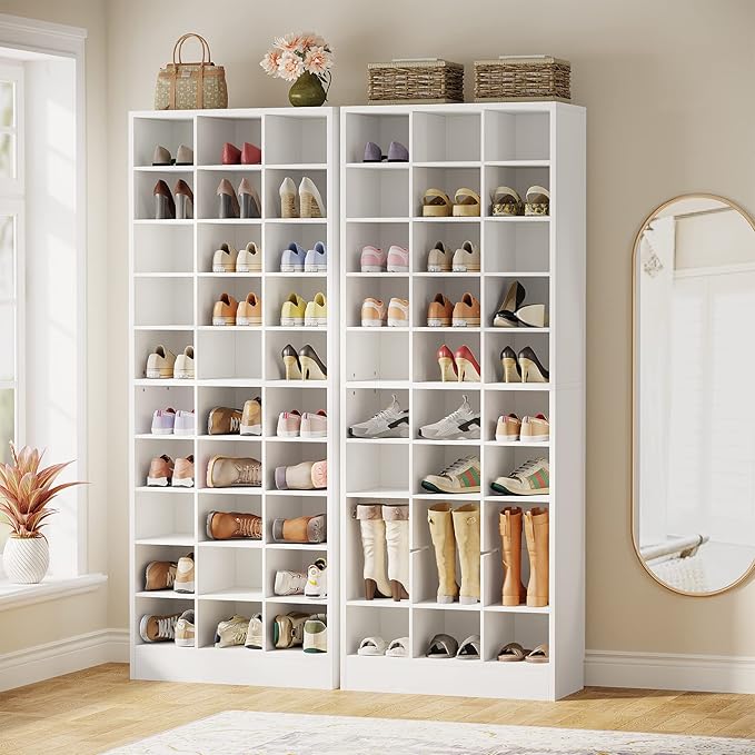 Tribesigns 10-Tier Shoe Storage Cabinet, White Wooden Shoe Rack with 30 Cubbies, Freestanding Tall Entryway Shoe Organizer for Closet, Entryway, Living Room-NeatNest
