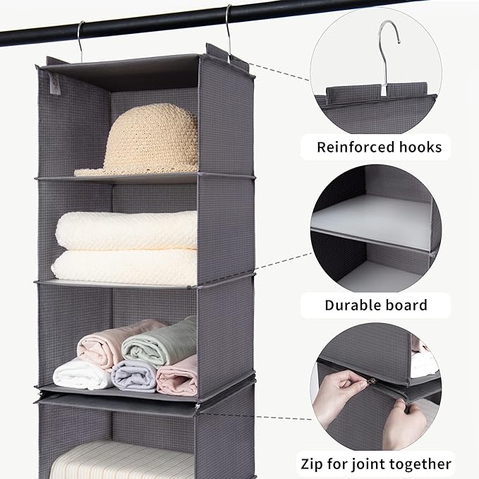 GRANNY SAYS 6-Shelf Hanging Organizer for Closet, Separable to 2 Pack 3-Shelf Hanging Shelves, Hanging Organizer for Bedroom, Ash Gray-NeatNest