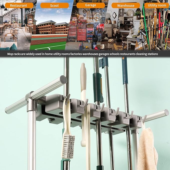 Broom mop Holder Cleaning Supplies Organizer Janitor carts on Wheels Housekeeping Station Storage Tools for Garage, Garden, Closet, Cabinet-NeatNest