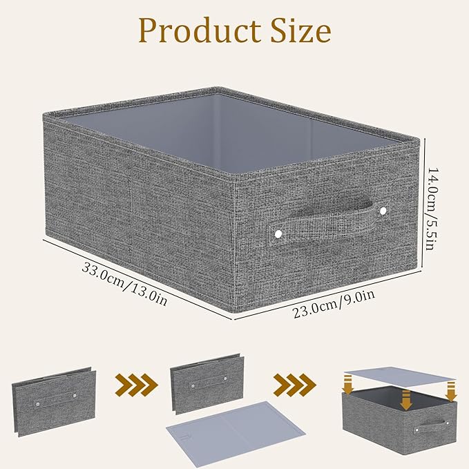 Collapsible Storage Bins, Fabric Organizer Baskets, Cube Boxes for Organizing Home, Office and Closet, Grey, 3 Pack, 13.0x9.0x5.5in-NeatNest