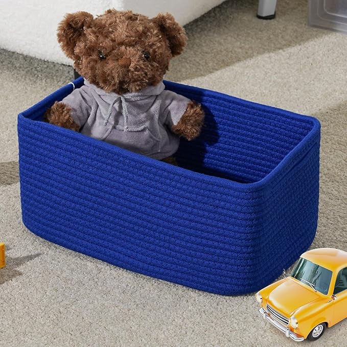 3-Pack Storage Baskets for Organizing | Woven Shelf Toy Basket | Rope Baskets for Gifts Empty | Closet Organizer Bins with Handles | Cube Decorative Box | 13.7×7.1×6.7” | Klein Blue-NeatNest