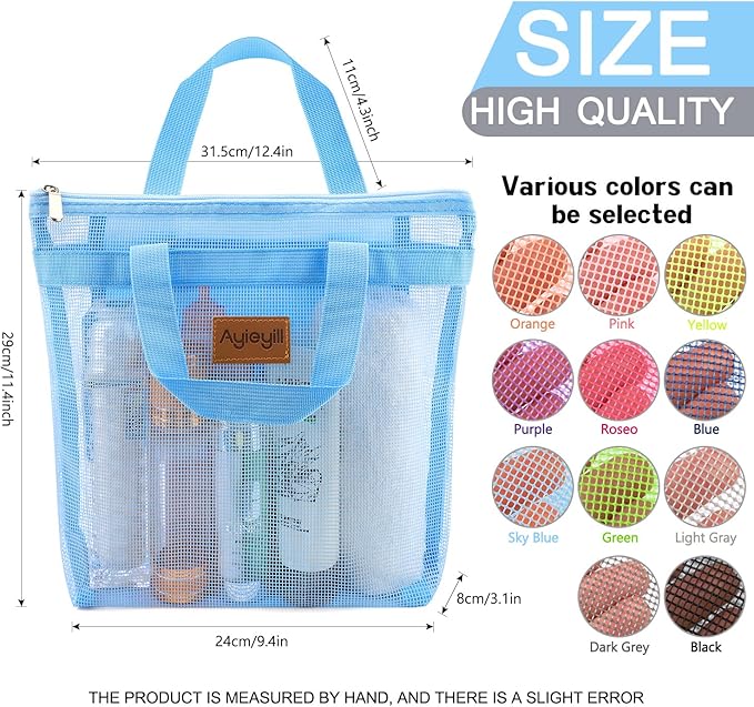 Shower Caddy Portable, Mesh Shower Caddy Tote Bag Quick Dry Hanging Toiletry and Bath Organizer for College Dorm, Gym, Beach, Travel or Camping with Zipper (A-Skyblue)-NeatNest