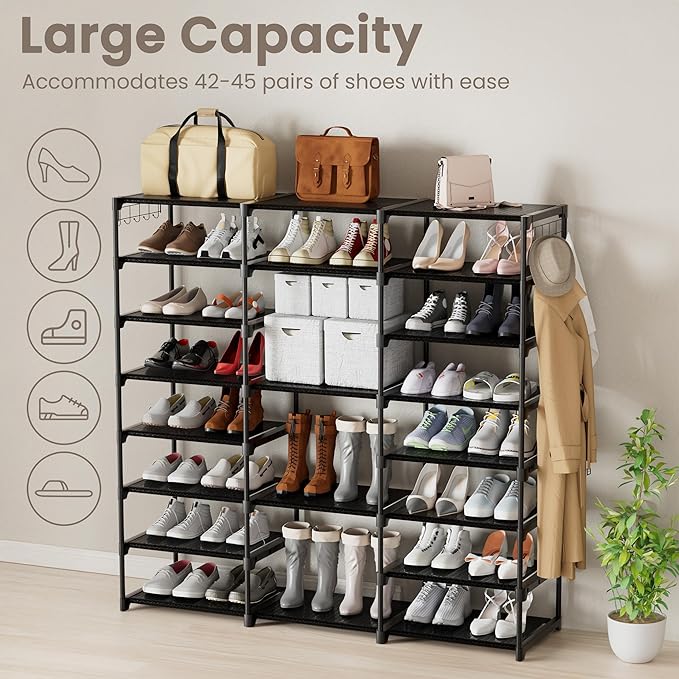 VIZUN 8 Tier Large Shoe Rack Organizer, 45-50 Pair Shoes Boots Storage, Metal Shoe Shelf Closet, Sturdy Heavy Duty Shoe Tower for Entryway Garage Living Room-NeatNest