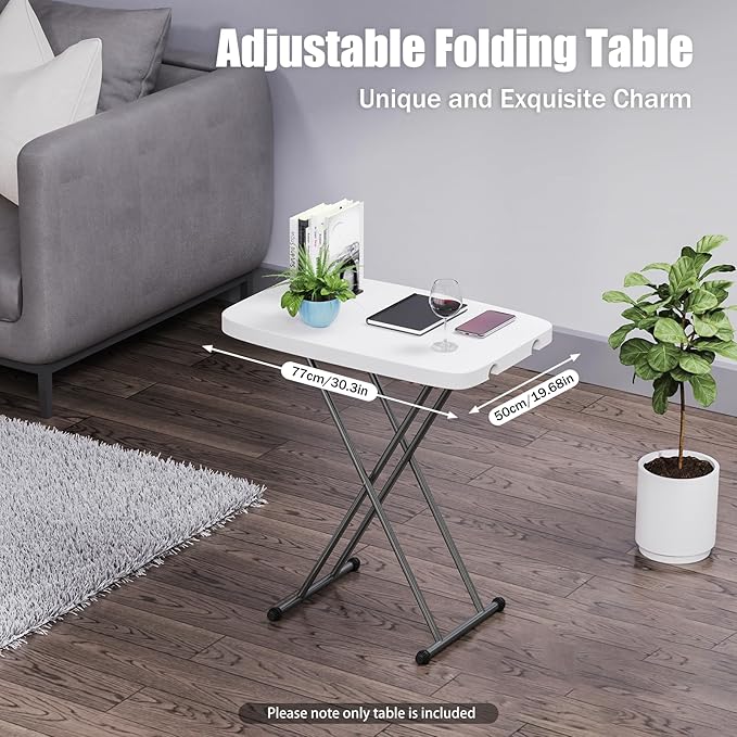30" Square Folding Laptop Table,Small Computer Desk,Adjustable Folding Table Tray,Stable Snack Table for Small Space, Fit Indoor Dining/Place The Computer, White