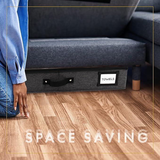 HOMELUX THEORY 2pc Under Bed Storage Containers, Bedroom Under the Bed Drawer Storage Organizer with Bins and Lids, Large Underbed Clothes Storage Box Ideal for Blanket, Fabric, & Shoes (Dark Gray)-NeatNest