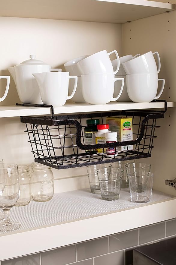BIRDROCK HOME Wire Baskets - Set of 2 Stackable Hanging Bins - Wall Mount Shelf - Potato Onion Storage - Kitchen Pantry Organizer - Fruit Vegetable Snack Tier - Counter Cabinet Storage - Metal Baskets