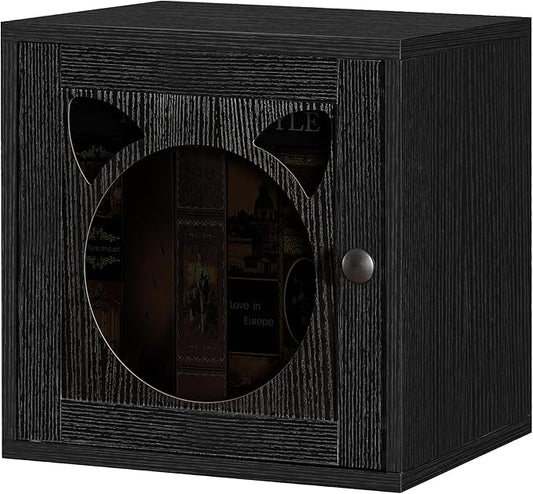 FUSUNBAO Magic DIY Cube Storage Organizer Stackable Cubes for Home Books Clothes Toy-Modular Cubby Storage System-Office Cubical-Bookcase Closet(Black,Cat Door Cube)-NeatNest