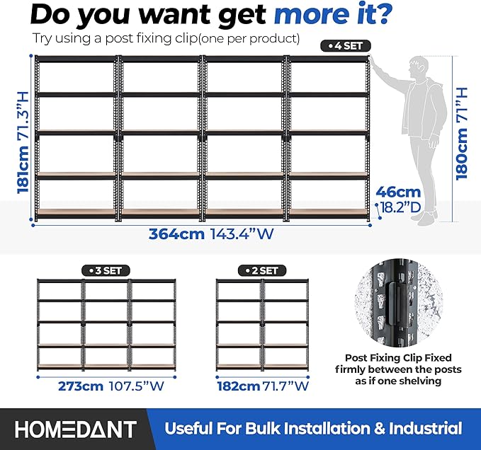 HOMEDANT 5 Tier Laminated Boltless Metal Shelving Unit Adjustable Garage Storage Utility Rack Heavy Duty Shelves Organization Multipurpose Shelf Warehouse Pantry Shed 35.9" W x 18.2" D x 71.3" H 1Pack-NeatNest