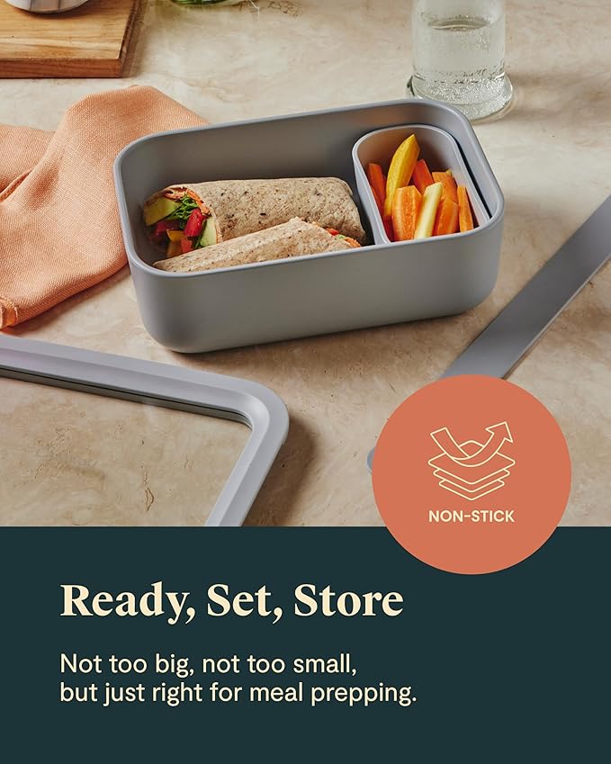 Caraway Glass Food Storage - 6.6 Cup Glass Container - Ceramic Coated Food Container - Non Toxic, Non Stick Lunch Box Container with Glass Lids - Dishwasher, Oven, & Microwave Safe - Navy-NeatNest