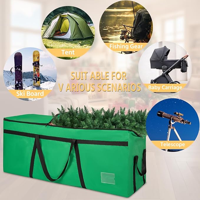 7.5 ft Christmas Tree Storage Bag, Heavy Duty Christmas Tree Bag with Reinforced Handles and Dual Zippers Wide Opening, Large Capacity fits for Artificial Christmas Tree (Green, 7.5 ft)-NeatNest