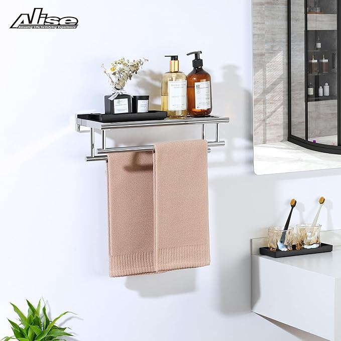 Alise Towel Rack,Towel Hanger Towel Shelf with Double Towel Bars for Bathroom Lavatory,16 Inch SUS 304 Stainless Steel Wall Mount Towel Holder,Polished Chrome