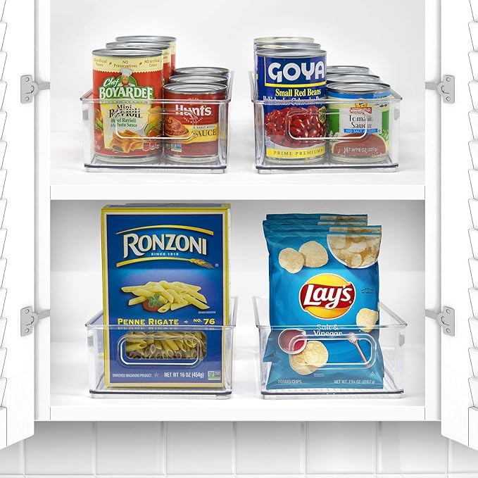 Sorbus Stackable Refrigerator Organizer Bins - Clear Storage Bins for Kitchen Pantry, Freezer & Fridge Organization - Food Organizing Plastic Containers with Handles for Countertops & Drawers (4 Pack)-NeatNest