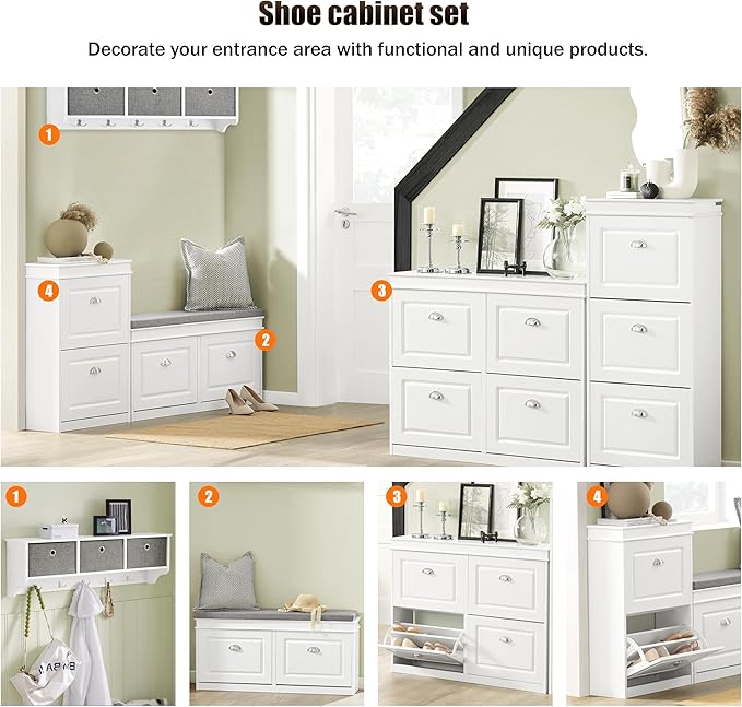 Haotian White Shoe Cabinet with 4 Flip Drawers, Large Freestanding Shoe Rack, Modern Shoe Organizer for Entryway, Hallway, Entance FSR79-W-NeatNest