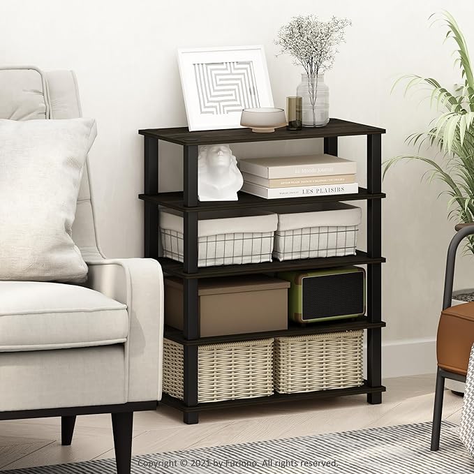 Furinno Turn-S-Tube 3-Tier Multipurpose Stackable Standing Shelves, Espresso/Black, Set of 2-NeatNest