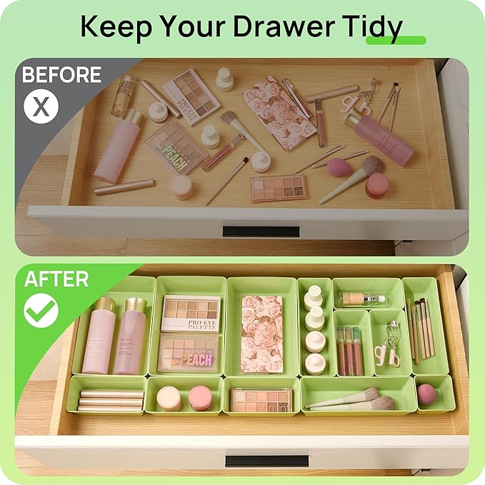 Vtopmart 25 PCS Plastic Drawer Organizers Set, 4-Size Versatile Bathroom and Vanity Drawer Organizer Trays, Storage Bins for Makeup, Bedroom, Kitchen Gadgets Utensils and Office-NeatNest