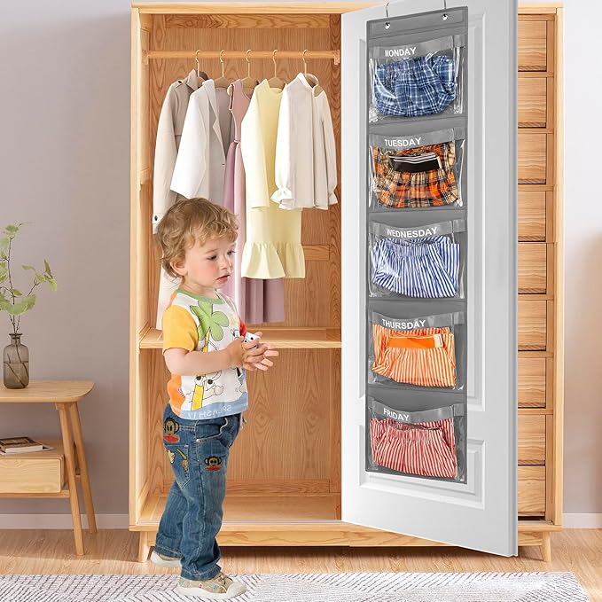 2 Pcs Day of Week Clothing Organizer Monday to Friday School Clothes Organizer for Kids Weekly Hanging Closet Organizer (GREY)-NeatNest