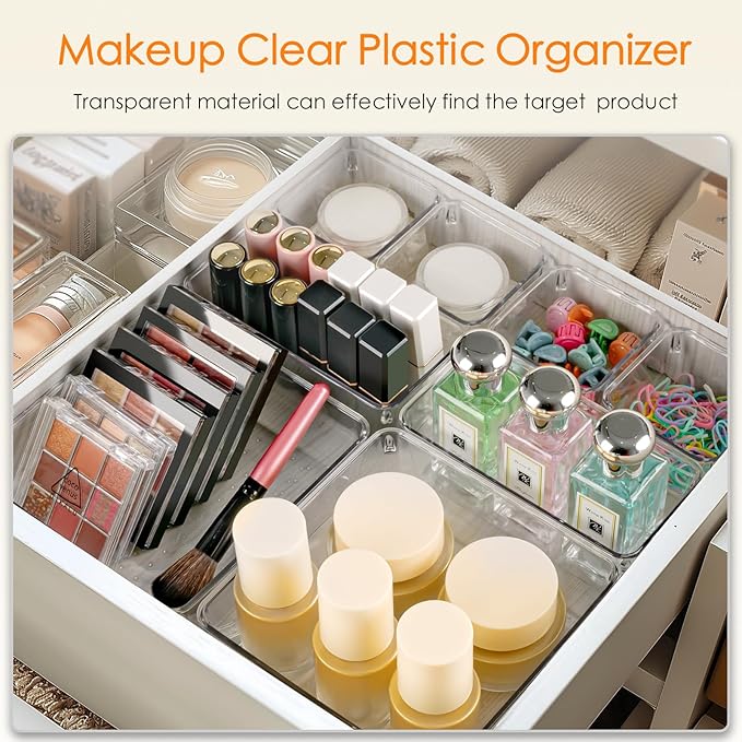 Criusia Drawer Organizer, 26 Pack Clear Plastic Drawer Organizer Bins, Versatile Organization and Storage Trays for Kitchen, Bathroom, Vanity Makeup and Office-NeatNest