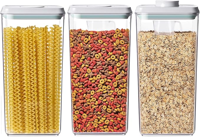 Airtight Food Storage Containers with Lids Pop Up Containers Pasta Organizer for Kitchen Pantry Cereal Snack Flour Sugar Coffee (3pc 3300ml / 3.48qt)-NeatNest