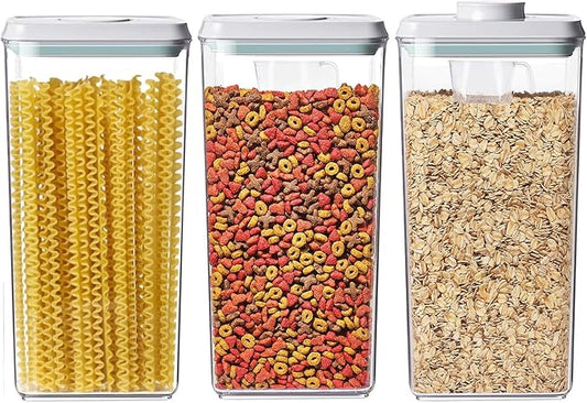 Airtight Food Storage Containers with Lids Pop Up Containers Pasta Organizer for Kitchen Pantry Cereal Snack Flour Sugar Coffee (3pc 3300ml / 3.48qt)-NeatNest