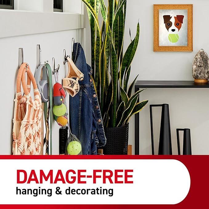 Command Large Brushed Nickel Double Hooks, 2 Hooks and 2 Command Strips, Damage-Free Hanging Wall Hooks with Adhesive Strips, No Tools Coat Hooks for Hanging Home Decor, Holds up to 4 lb-NeatNest