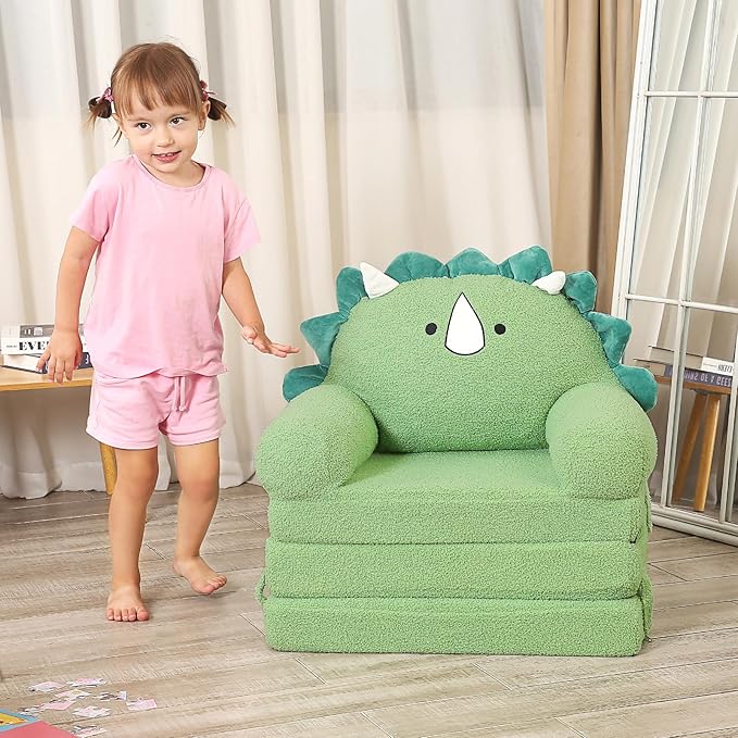 Foldable Kids Sofa, Triceratops Toddler Couch With Tri Folding Foam Cushions, Comfy Couch for Ages 18 Months and Up-NeatNest