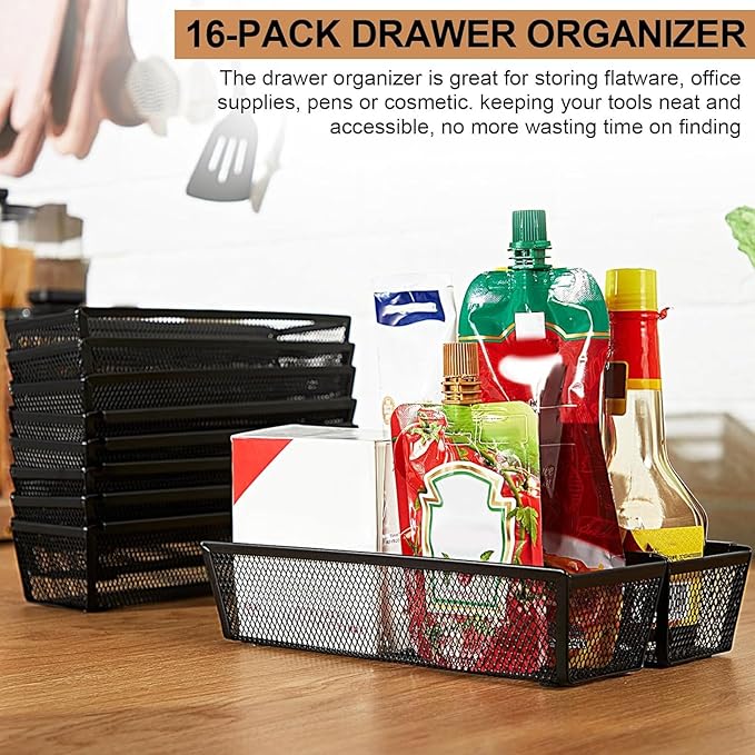 Chumia 10 Pack Silverware Drawer Organizer 9 x 3 x 2 Inch Mesh Utensil Organizer for Kitchen Drawers with Interlocking Arm for Flatware Knives Spoons Fork Cosmetic Utensil Tabletop Storage Tray-NeatNest