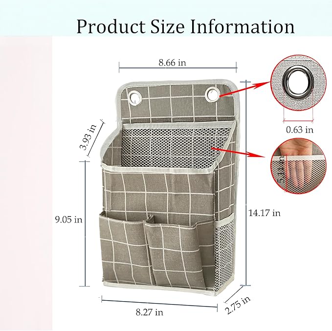 Hanging Basket for Organizing, Wall Organizer with Pockets and Over The Door Organizer，Can for Home, Closet, Office and Camper (Grey Grid2)-NeatNest