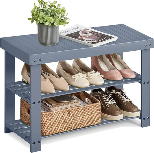 SONGMICS Shoe Rack Bench, 3-Tier Bamboo Shoe Storage Organizer, Entryway Bench, Holds Up to 286 lb, 11.3 x 27.6 x 17.8 Inches, for Entryway Bathroom Bedroom, Grey ULBS04GY-NeatNest