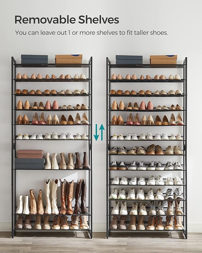 SONGMICS Shoe Rack, 12-Tier Shoe Organizer, Metal Shoe Storage for Garage, Entryway, Set of 2 6-Tier Stackable Shoe Shelf, with Adjustable Flat or Angled Shelves, Holds 48-60 Pairs, Black ULMR12B-NeatNest