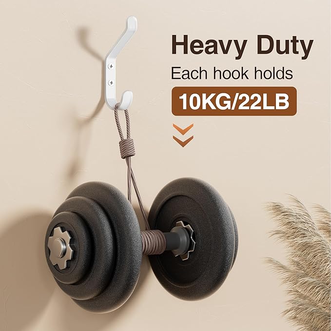 Coat Hook for Hanging, 20LB (Max), Stainless Wall Hooks for Towel, Hat, Backpack, Key, Clothes, Wall Mounted Coat Hanger for Closet, Metal, White, 4 Pack-NeatNest