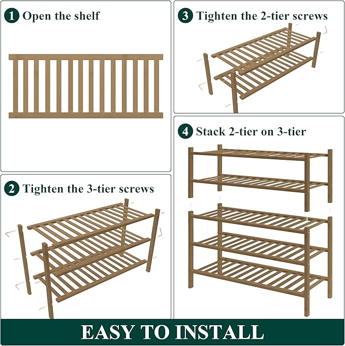 Smiry Bamboo Shoe Rack for Closet, 5 Tier Wooden Stackable Shoe Organizer, Free Standing Shoes Storage Shelf for Entryway, Front Door Entrance, Walnut-NeatNest