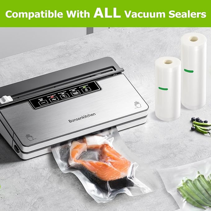 Bonsenkitchen Vacuum Sealer Bags Rolls, 11in x 50ft & 8in x 50ft Durable Food Sealer Bags, Commercial Grade, Heavy Duty, BPA Free, Seal a Meal, Great for Food Storage & Sous Vide Cooking, VB25-NeatNest