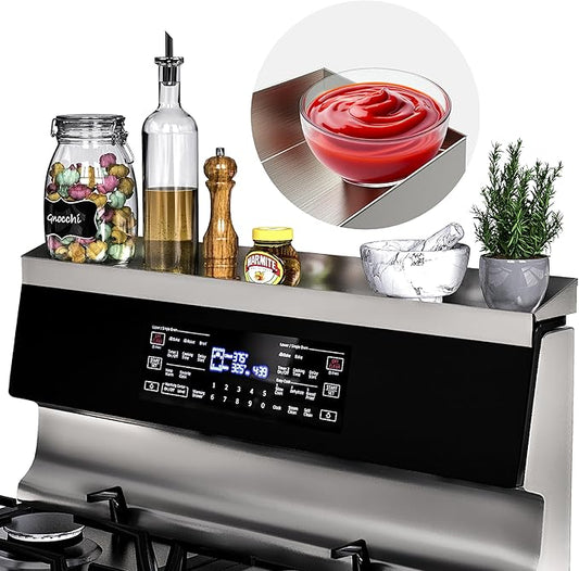 30" Upgrade Stainless Steel Stove Top Shelf, Magnetic Shelf for Kitchen, Over The Stove Spice Rack Organizer, Back of Oven Rack with Border All Around, Silver