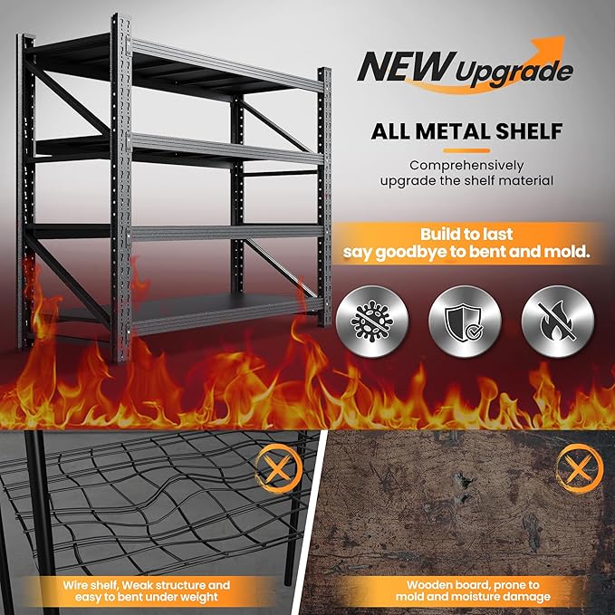 3000LBS Metal Storage Shelves, 48” W Heavy Duty Garage Shelving Units, 4 Tier Storage rack shelf, Steel Industrial Shelving , Adjustable Standing Shelf for Basement/Warehouse 48"W x 24"D x 70"H, Black-NeatNest