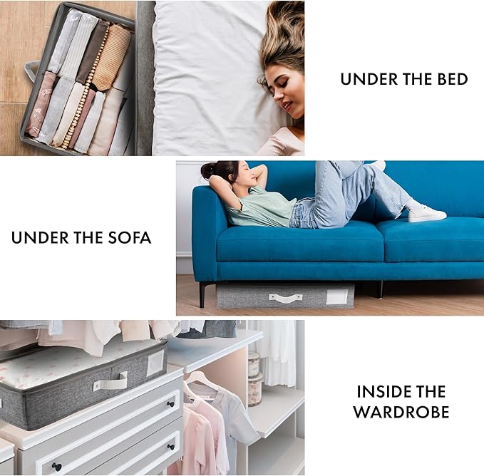 HOMELUX THEORY 2pc Under Bed Storage Containers, Bedroom Under the Bed Drawer Storage Organizer with Bins and Lids, Medium Underbed Clothes Storage Box Ideal for Blanket, Fabric, & Shoes (LightGray)-NeatNest