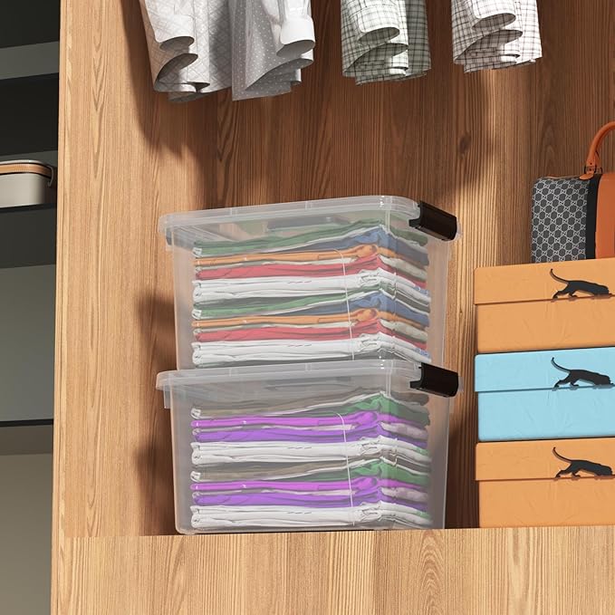 4 Pack 10.5 Quart Latching Storage Bin with Handle, Clear Latch Box